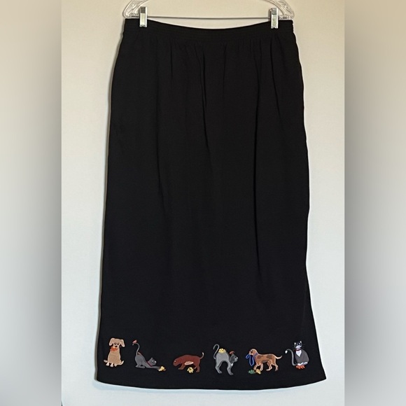 NWT Vintage Bechamel Playful Pets Maxi Skirt with Dogs Cats Large 100% Cotton - Picture 1 of 7